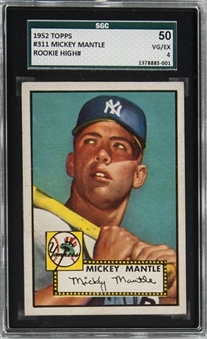 1952 Topps #311 Mickey Mantle Rookie Card - SGC 50 VG/EX 4